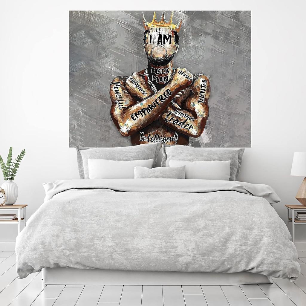 Schwarzer König Wandteppich Afroamerikanischer König Afro Mann Hippie Kunst Wandbehang Afroamerikanischer Mann Krone Wandteppich Studentenwohnheim