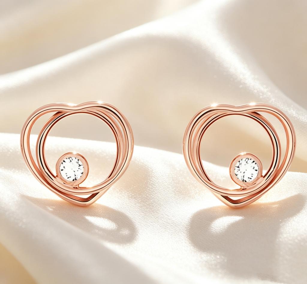 3 Colors Double Layer Heart Crystal Stud Earrings Not Allergic, Exquisite Gifts, Affordable Luxury Goods jewelry Ladies, Everyday Wear