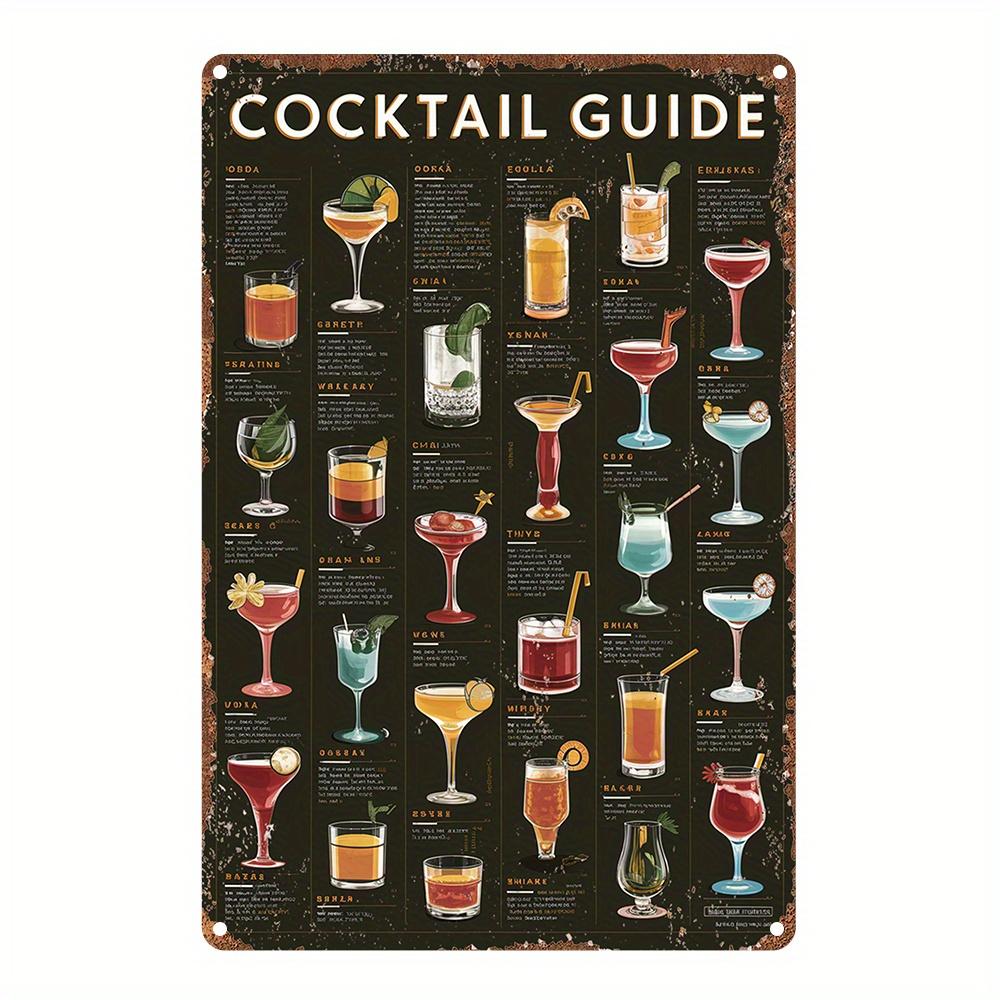 Vintage Cocktail Guide Metal Sign   Aluminum Wall Art with Classic Mixed Drink Recipes Retro Bar Decor for Home Kitchen Gard 20x30cm（7.8x11.8inch）