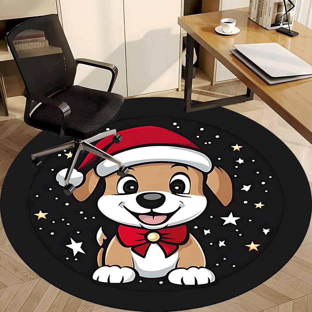 1PC Christmas Pup Office Round Area Rug, Indoor Mat Suitable ForOffice, Under Office Chairs Bedroom Living Room Home Decor, Room Deco f105