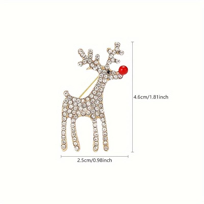 Christmas Reindeer Brooch Crystal Rhinestone Pin - Zinc Alloy, Fashion Party Accessory, Simple Elegant Design, Versatile for Daily & Party Occasions