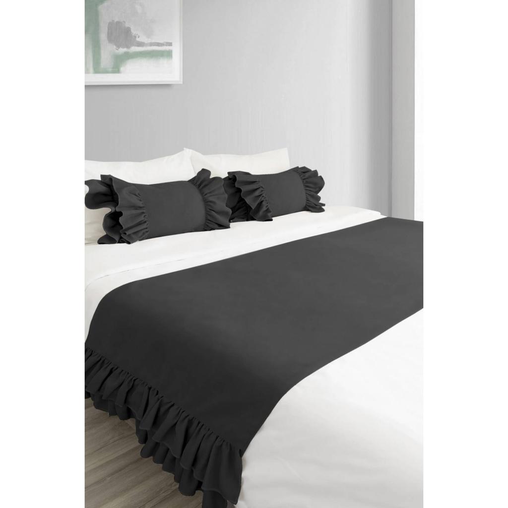 Cheap Home Textile Bed Runner & Filled Throw Pillow Set Double Frilly