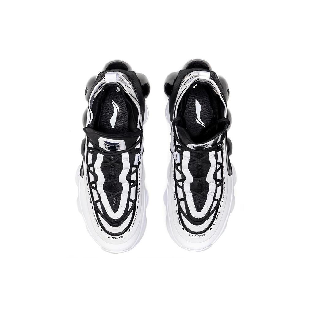 Li Ning Non Slip Lightweight Mid Top Vintage Basketball Shoes Men's Black White AGBP127-1