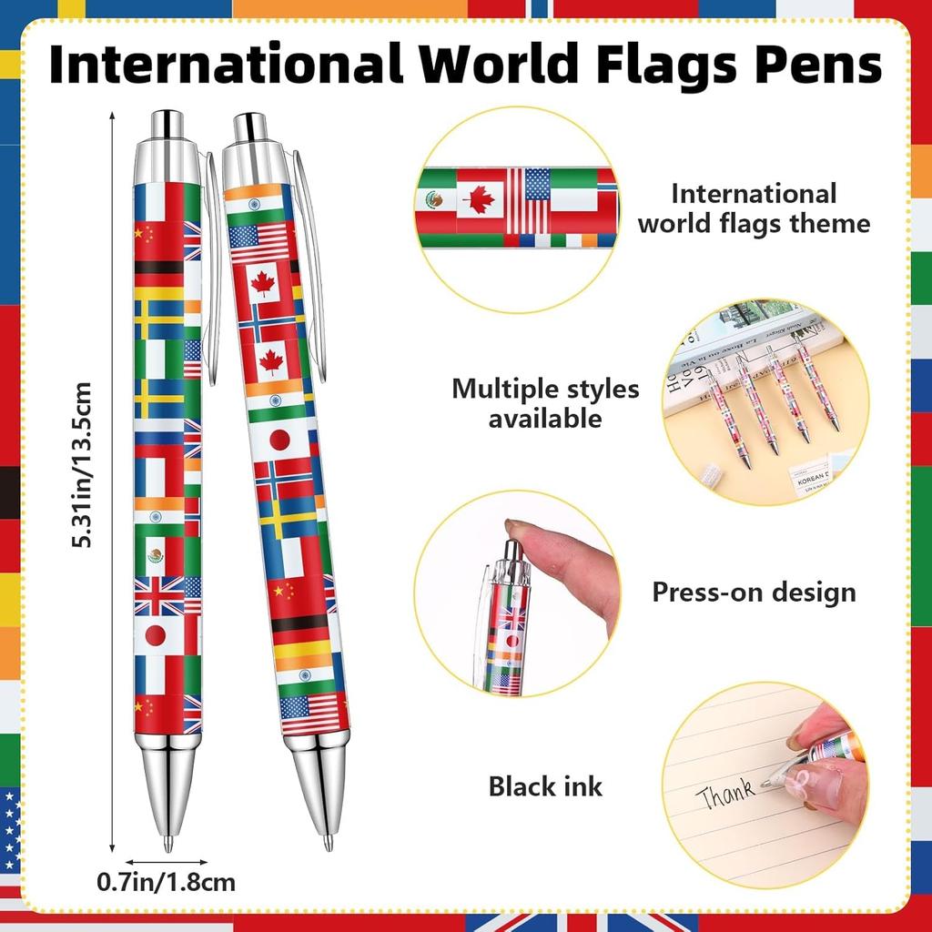 60 Pcs International World Flags Party Favors Include 30 Flags of Nations Pens 30 Rubber Wristband for Travel Trip Around Globe Decor World Sports
