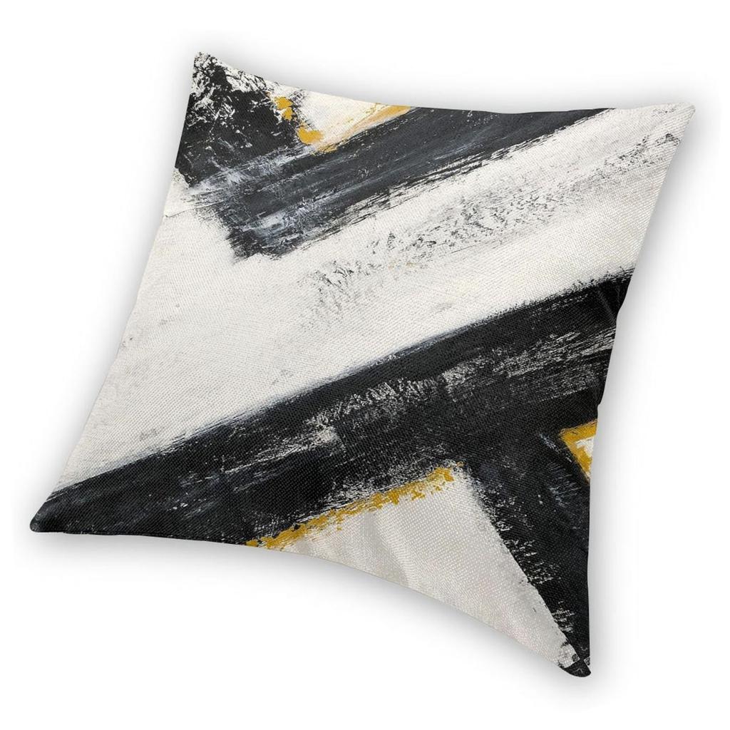 Lines Black Mustard Yellow White Square Pillowcase Polyester Linen Velvet Pattern Zip Decor Pillow Case Room Cushion Cover
