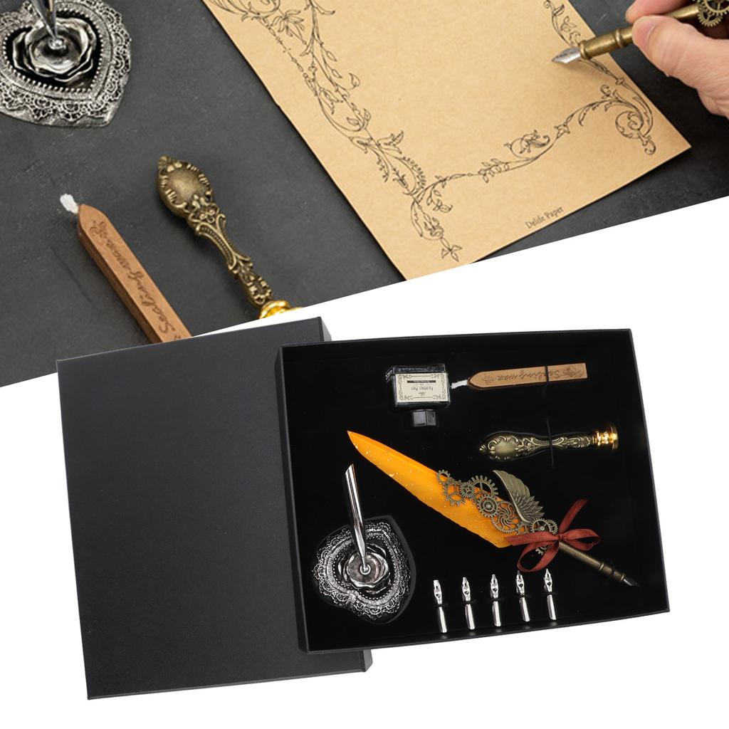 Quill Pen Set Metal Penholder Retro Elegant   Clear Engraving Flat Nib 1 to 5mmCelsius0.04 to 0.20in Writing Dip Pen Kit