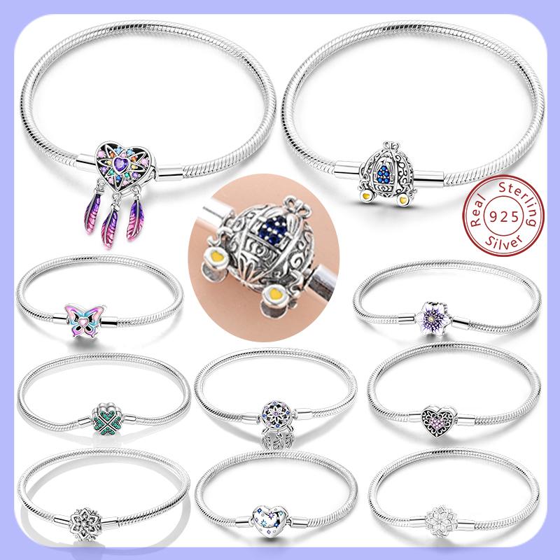 Bracelet 925 Silver Bracelet 17-20CM Love Heart Zircon Original Bracelets Fit Charms Bracelets Jewelry Gifts