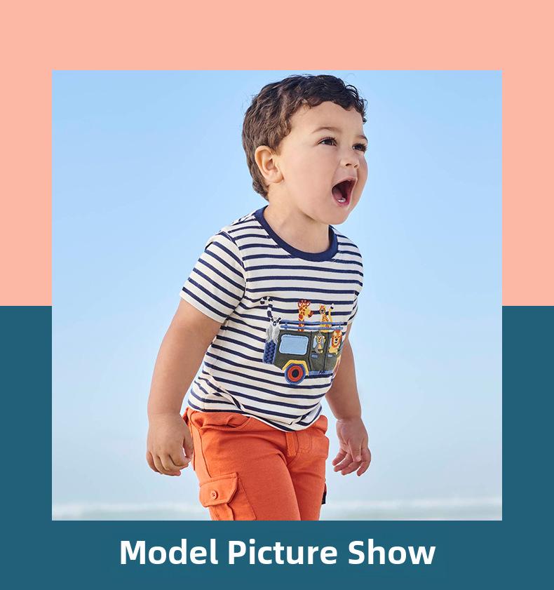European & American Style Boys' Cartoon T-Shirt - Short Sleeve, Knitted Cotton, Summer Wear