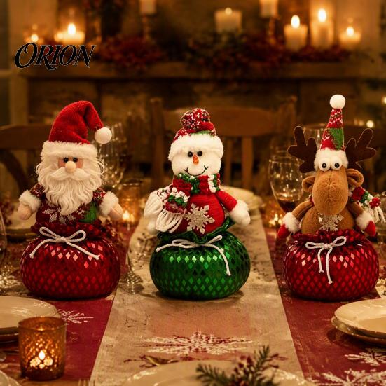 Festive Table Centerpieces Sequins Christmas Santa Claus/Snowman/Elk Ornaments with Candies Storage Pocket, Plush Claus Red or Green Figures