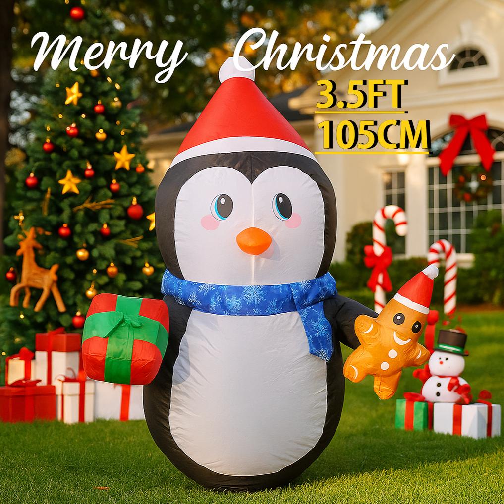 3.5FT Inflatable Toy Penguin Gingerbread Man Yard Lawn Party Decoration with LED Lights Christmas Home Supplies Ornaments Gifts