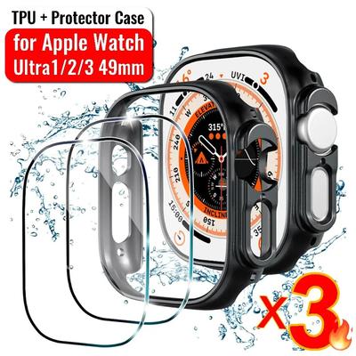 TPU Cover for Apple Watch Ultra1/2/3 49mm Case TPU Shockproof Bumper + Soft  Screen Protector for Apple Watch Ultra3/2/1 49mm