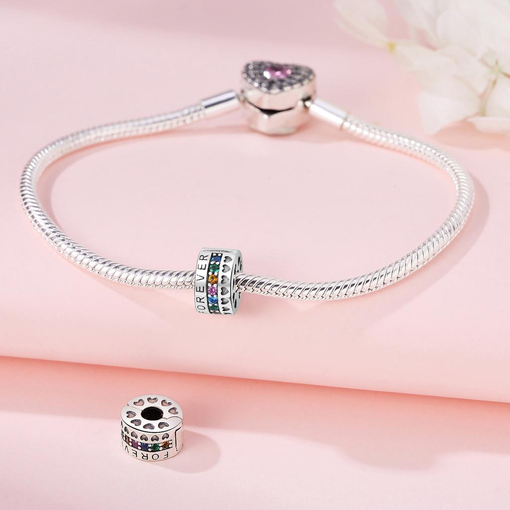 Original Copper Charms Luxury Colored Zircon Stone Fixed Clip Beads Fit Bracelet Diy Women Making Delicate Gift