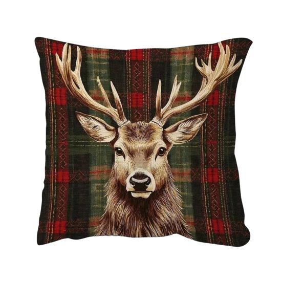 

Christmas Elk Pillow Cover Red Green Plaid Elk Head Throw Pillow Cover 18 Inch x 18 Inch Winter Festive Pillowcase for Home Couch Sofa Bed Decoration Deer