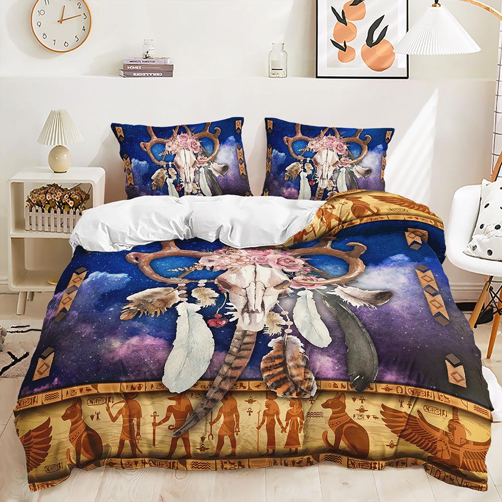 Three-Piece Ethnic Style Animal Wolf Totem Quilt Cover Bedding Kit