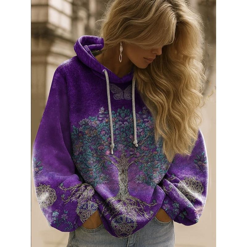JKASHDK Damenmode Lässig Blumenmuster Druck Langarm Kapuzenpullover & Sweatshirts