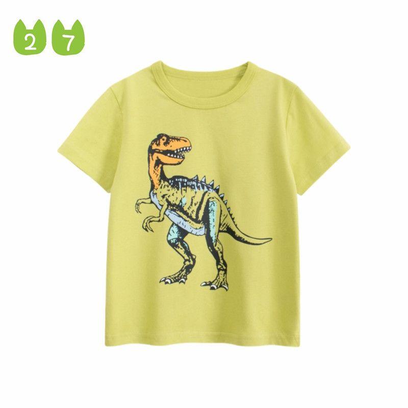 27Kids Kidsren's Clothing Kidsren's Short-Sleeved T-Shirt Summer Boys' Cartoon Dinosaur Tops Baby Pure Cotton Half-Sleeved Clothes