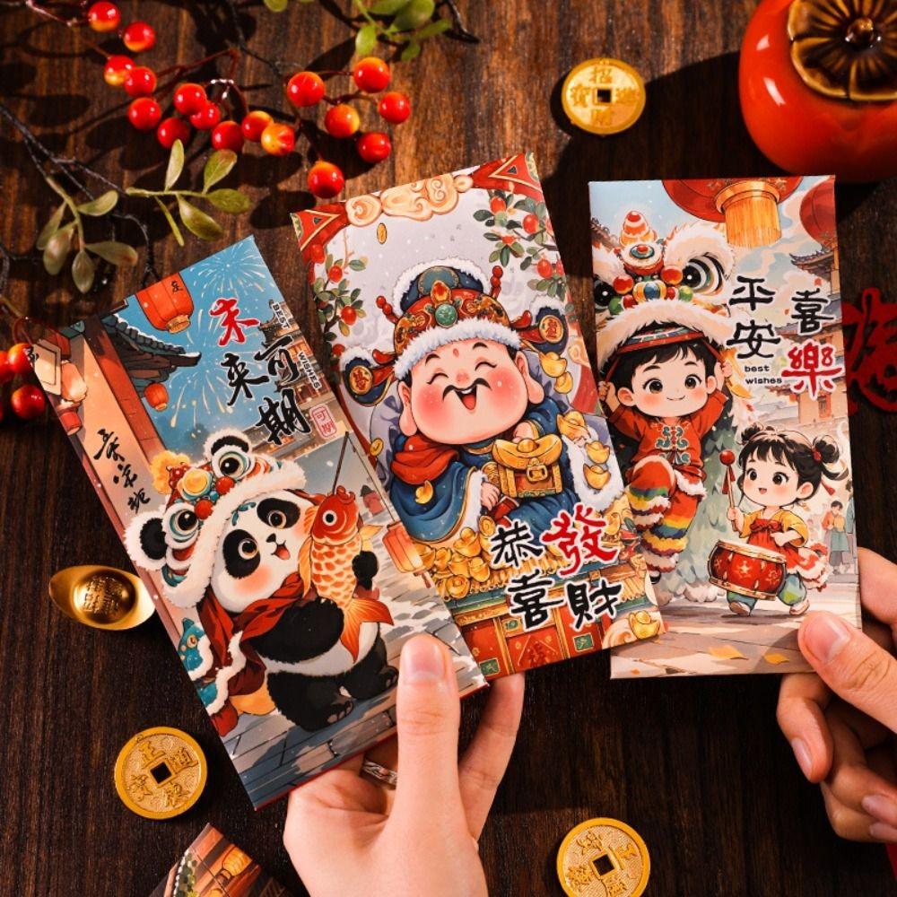 6pcs Traditional New Year Red Envelopes Cartoon Lucky Money Packets  Spring Festival Supplies
