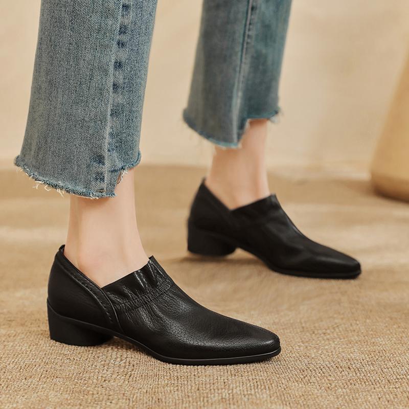 Fashion Retro Genuine Leather Luxury Pumps Round Toe High Heels Women'S Shoes Sexy Party High Heels 2025 New Pumps High Heels Women