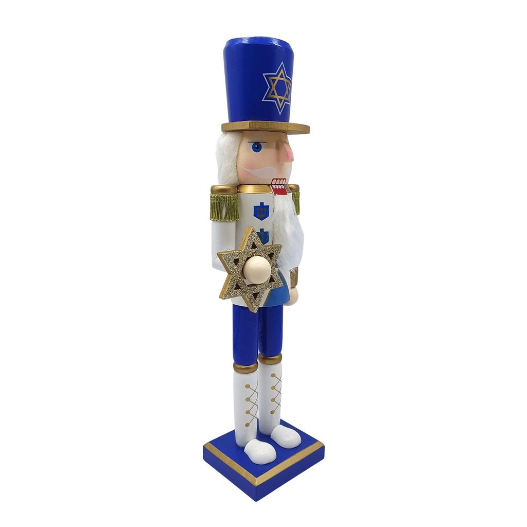 38 Cm Nutcracker Soldier Blue White Judaica Hanukkah Christmas Tabletop Decor Wooden Traditional Judaica Holiday Mantelpiece