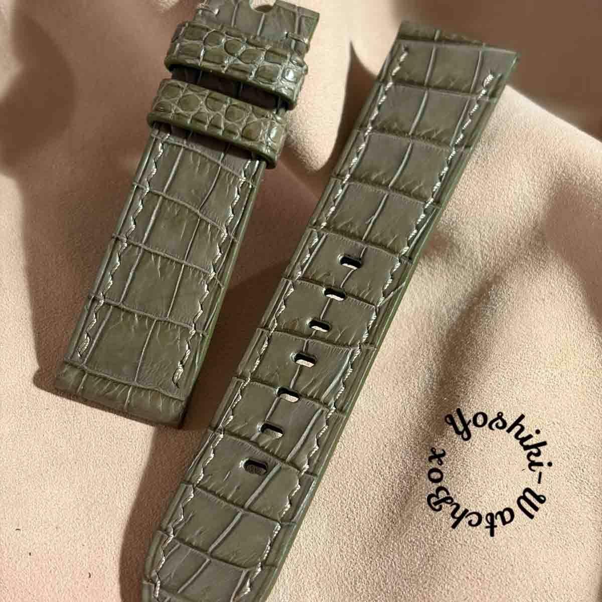 Used cro-2108 Crocodile watch strap olive (lug width 22 mm - buckle width 20 mm)
