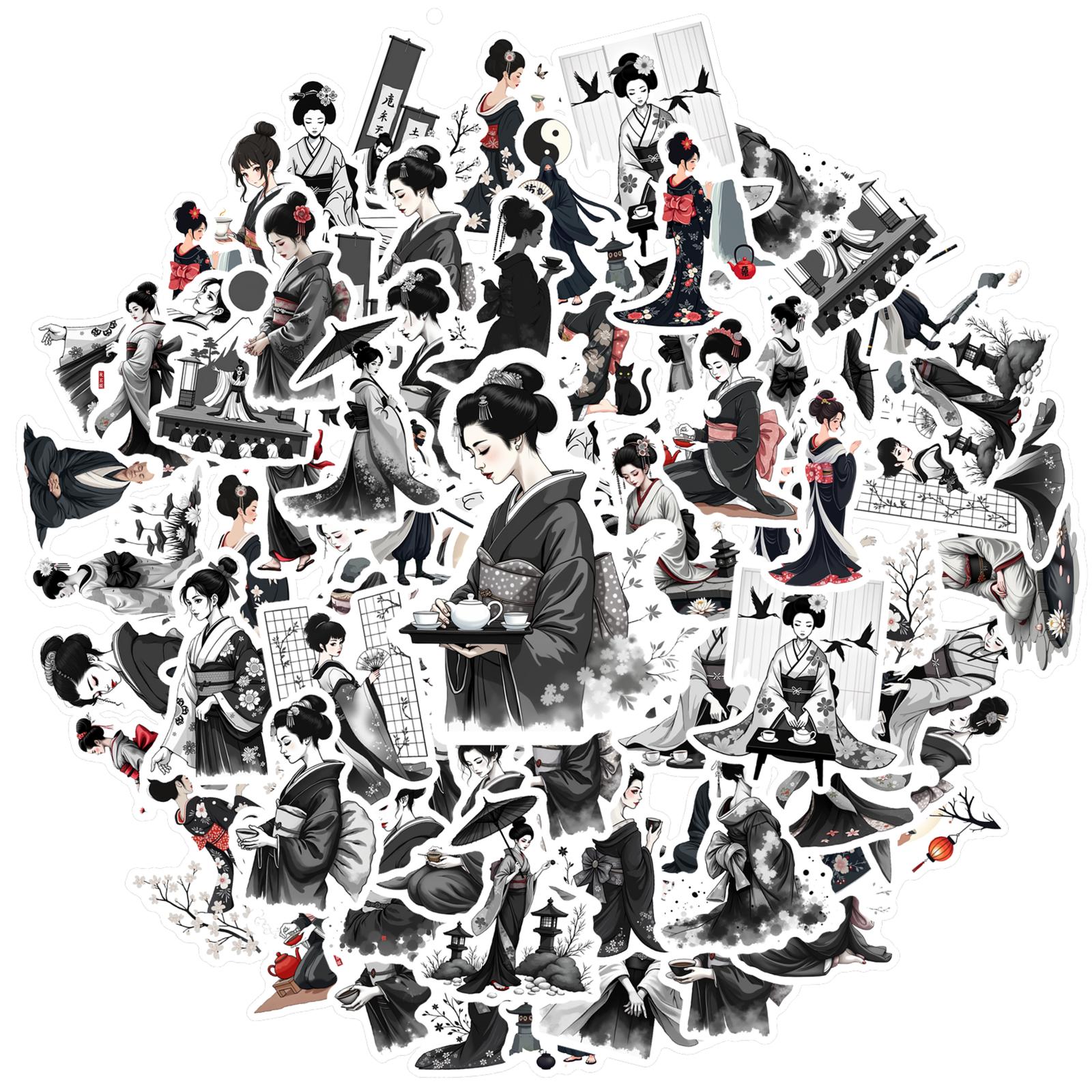 35pcs-70pcs Cultural Geisha Stickers Elegant Artistic Geisha Stickers Stickers For Laptop Luggage Scrapbook DIY