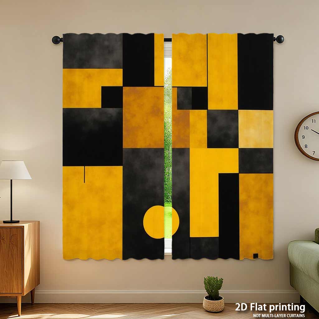 2pc Luxury Geometric Abstract Pattern Curtains Gold Black Modern Living Room Drapes Window Curtain Panel for Home Decor