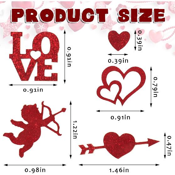 200PCS Valentine's Day Confetti Red Love Hearts Love Words Cupids Decor Confetti Valentines Glitter Paper Confetti for Valentines Day Party Favor