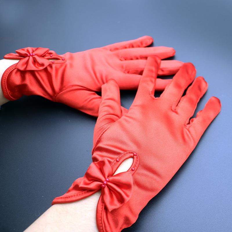 Chinese Wedding Etiquette Clothing Bridal Red Gloves Bride Xiuhe Wedding Red Accessories Gloves