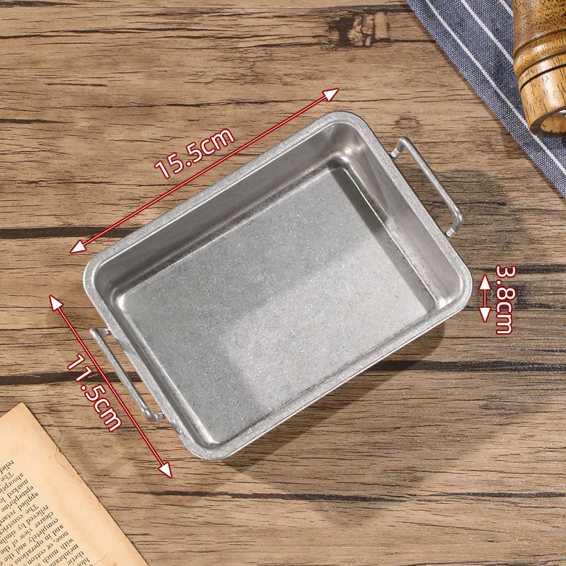 Japanese Style Retro Stainless Steel Square Plate with Ears for Snacks, Dessert, or Fried Chicken