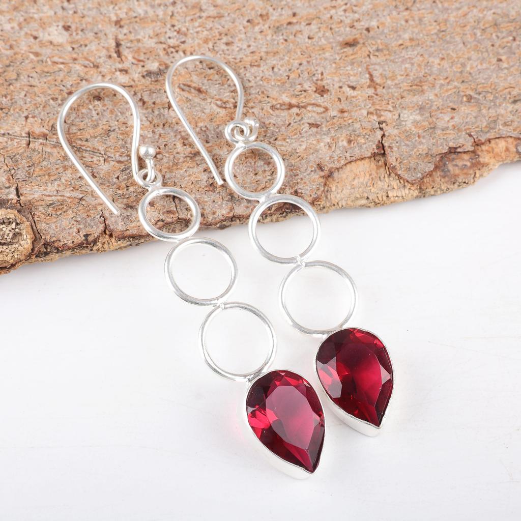 Schmuck mit rosa Rubellit-Edelstein, Ohrringe aus massivem 925er Sterlingsilber, wunderschöne Silberohrringe, handgefertigte Heilohrringe für Frauen