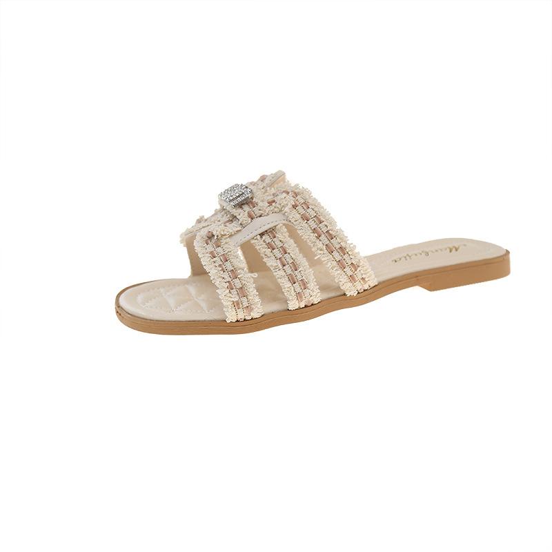 Coole Hausschuhe Damen Oberbekleidung 2025 Sommer neue Mode koreanische Version Perle Internet-Berühmtheit Damen Sandalen Pantoletten Damenschuhe Tide