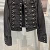 Black Stand Up Collar Denim Jackets Vintage Washed Motor Coat Women Autumn  Loose Long Sleeve Outerwear