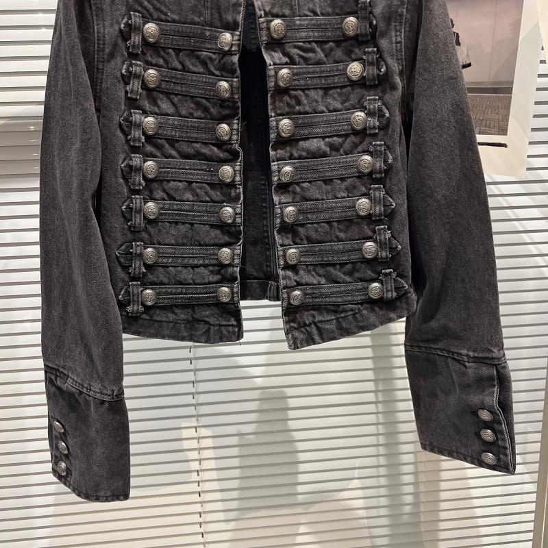 Black Stand Up Collar Denim Jackets Vintage Washed Motor Coat Women Autumn Loose Long Sleeve Outerwear