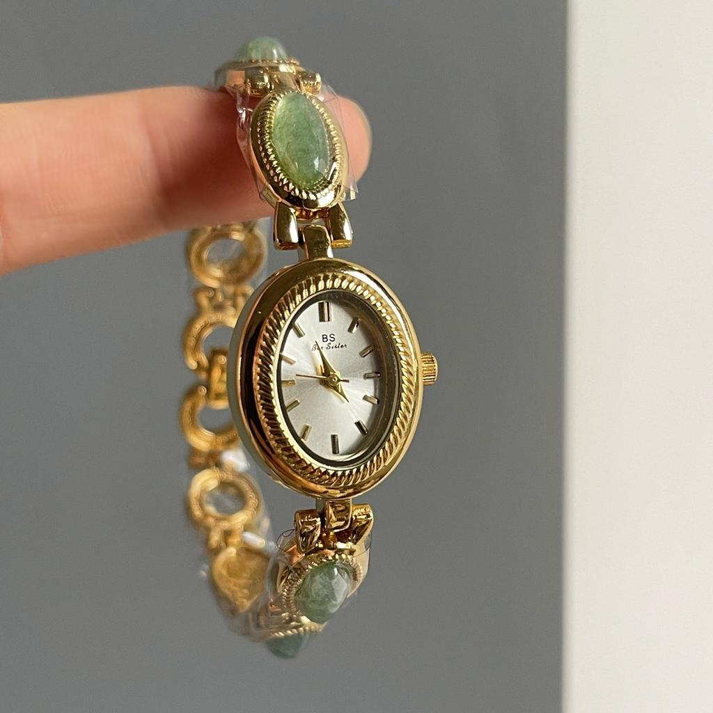 Jade Oval Small Dial Watch Women'S Niche Retro Court Style Bracelet Women'S Watch