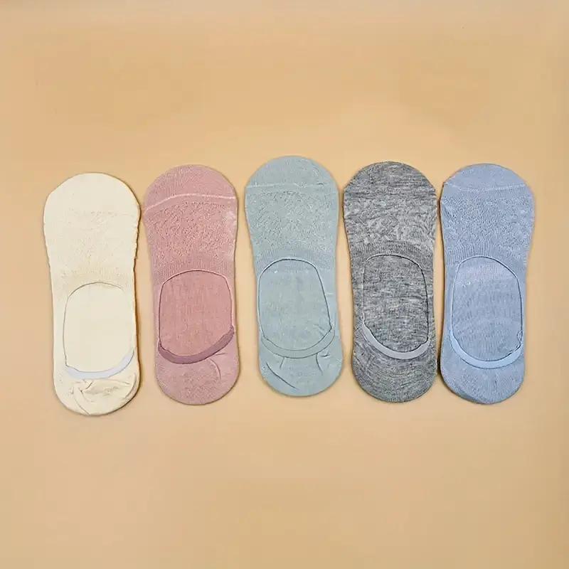 

5 пар женских невидимых носков - бесшовные дышащие носки-лодочки, изготовленные из прочной вязаной ткани для повседневного комфорта 5 PCS разноцветный