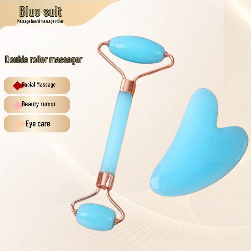 Heart-Shaped Rose Quartz Dual Roller & Massage Board Set - Non-Jade White Facial Tool