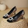Square Head Color Matching High Heels Women's Thin Heels 2025 New Huizhou Women's Shoes Rhinestone Metal Buckle Small High Heel Light Mouth Single Sh