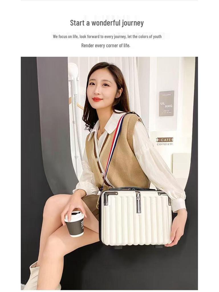 Neuer tragbarer Hartschalen-3D-Make-up-Koffer mit Schultergurt - Handheld Crossbody Reiseaufbewahrungstasche, Schüler kleiner Koffer