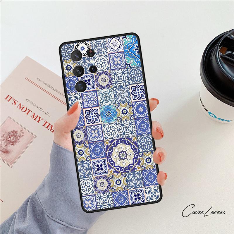 Moroccan Tile Rubber phone case For Samsung Galaxy S24 S25 S23 S22 Ultra Note 10 20 Plus S20 S21 FE Cover
