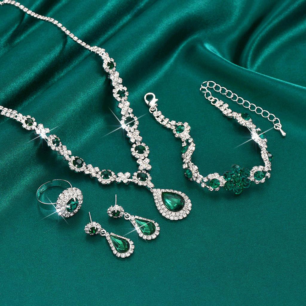 Rhinestone Jewelry Set Women Droplet Necklace Dangle Earrings Bridal Weddings Banquet Accessories