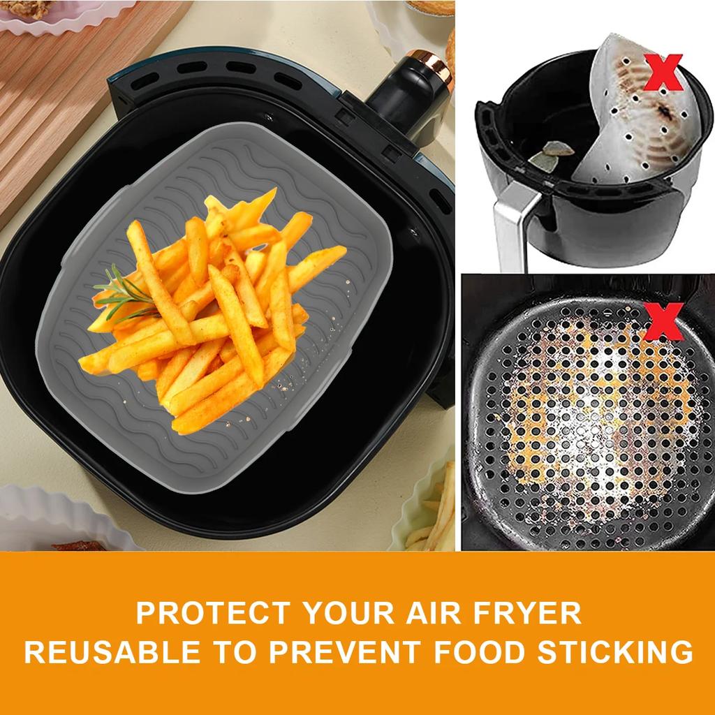 2PCS Air Fryer Silicone Tray Dish Dual 2 Basket Baking Pan Oven Pot Plate Liner Dual Air Fryer Accessories For Ninja Foodi