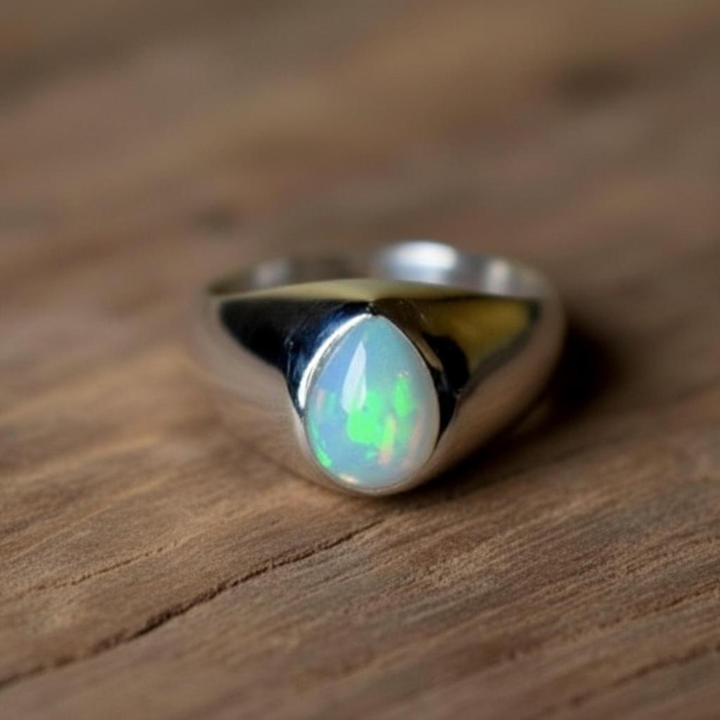 Opal Drop Signet Ring, 925 Solid Sterling Silver, Pear Opal Ring, Promise Ring, Pure Copper Ring