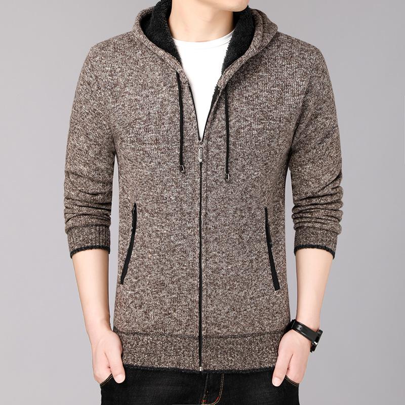 YINGAO Men's Plus Velvet Warm Knit Hoodie Cardigan - Autumn/Winter Fashion for All Ages