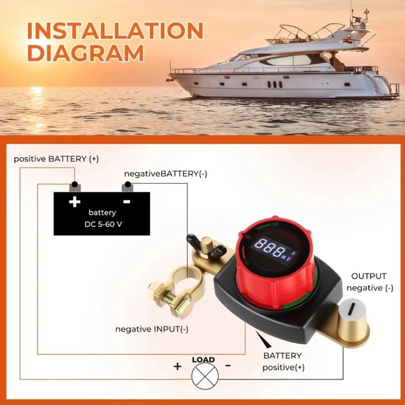 Battery Cut Switches With LED Voltage Meter On Off Power Cut High Current 250A Isolator for Trucks Buses & Marine Use