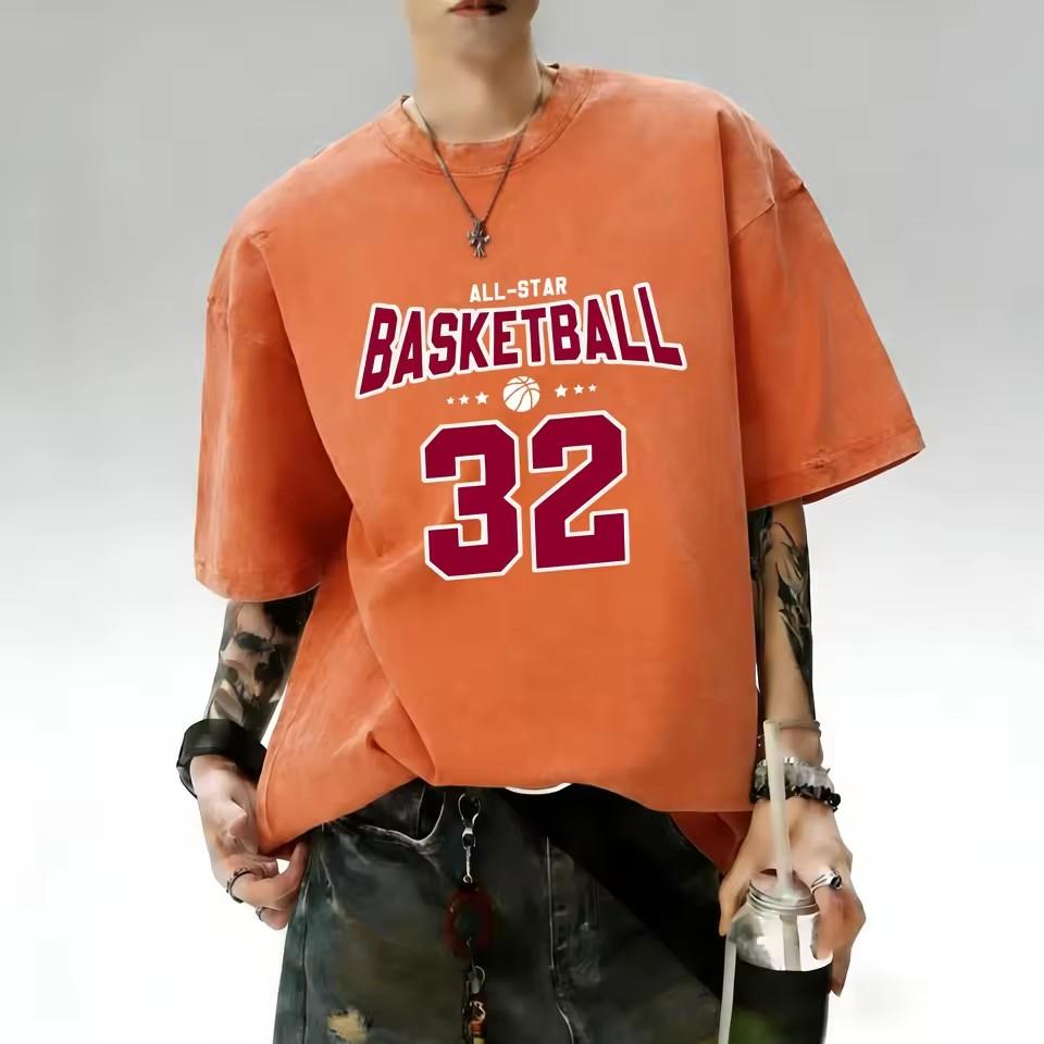 Fashionable summer men's muscle training Gothic letter print micro elastic breathable round neck T-shirt outdoor casual top