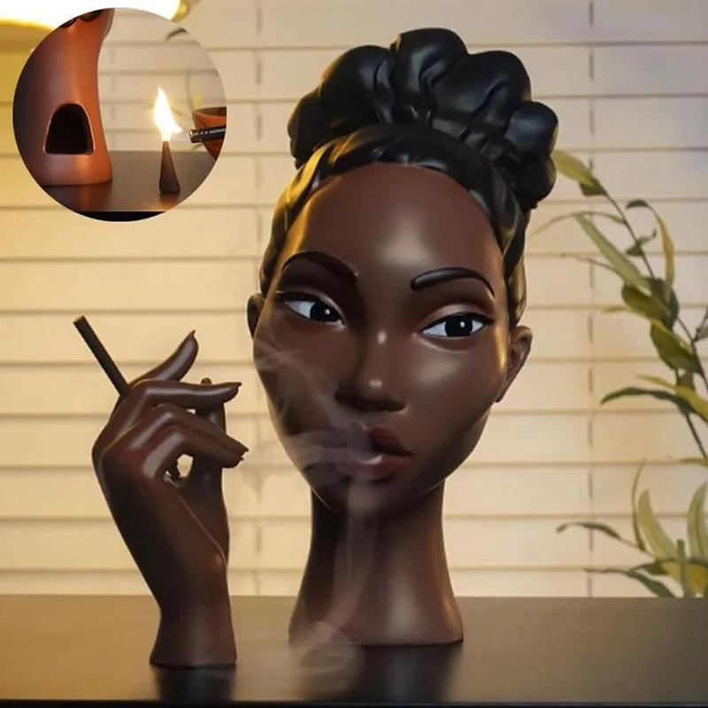 Headscents Head Incense Burner - Black Woman Resin Censer, Incense Stick Holder for Living Room  Headscents