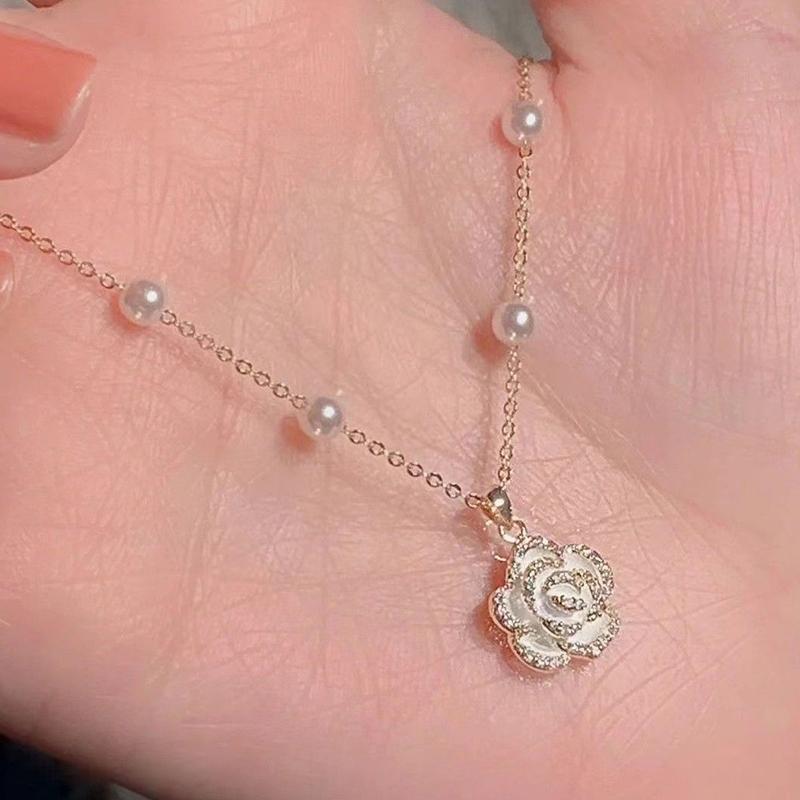 Perla Jemná Kamélie Otevírací Nastavitelný Prsten Náramek Náhrdelník Vintage Pro Ženy Dívka Řetízek na Ruku Luxusní Šperky Doplňky