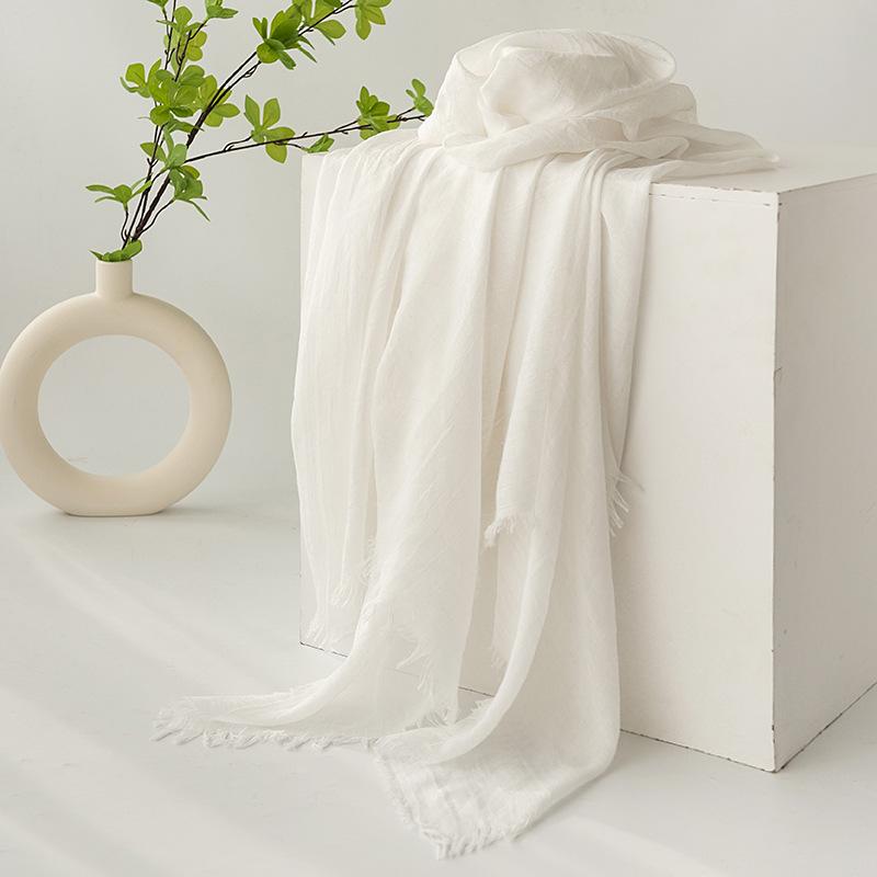 Gray Cotton and Linen Silk Scarf Solid Color Japanese Beach Silk Scarf Long High-end Shawl Retro Raw Edge Gauze Scarf