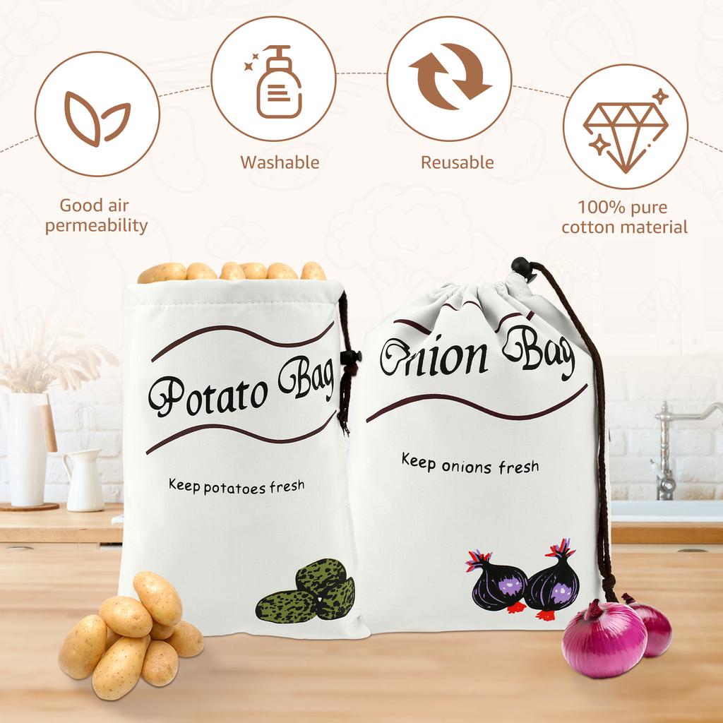 Potato Onion Storage Bag Keep fresh Vegetable Fruit Organizer Drawstring Cotton Bags Reusable Sacks Holds Keeper Large Capacity