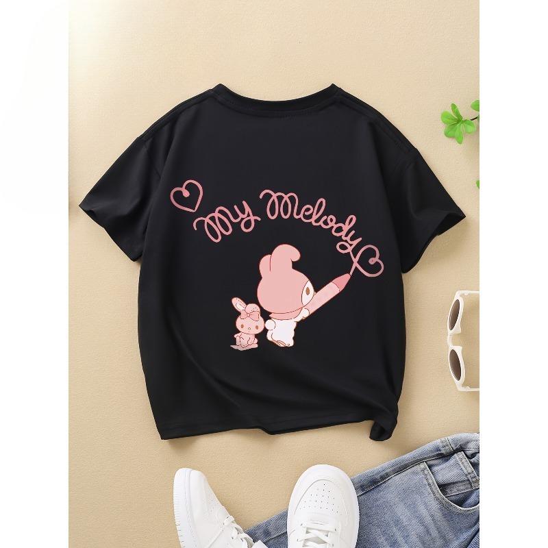 

European sizes Adorable Print T-Shirt, a Stylish Short-Sleeve Top for Kids, Featuring a Creative Front And Back Print Design 98cm чёрный